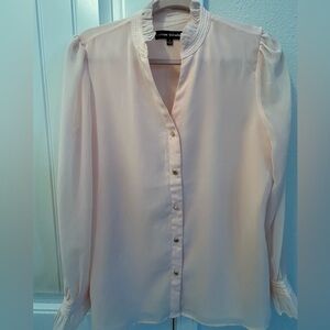 Catherine Malandrino Peach Chiffon Blouse Feminine Sheer Sleeves Button Up Sz M
